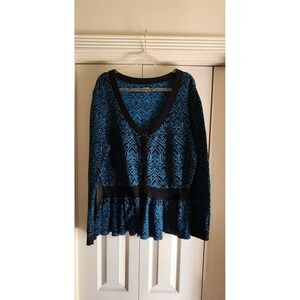 Apt. 9 Teal and Black V-Neck Peplum Cardigan